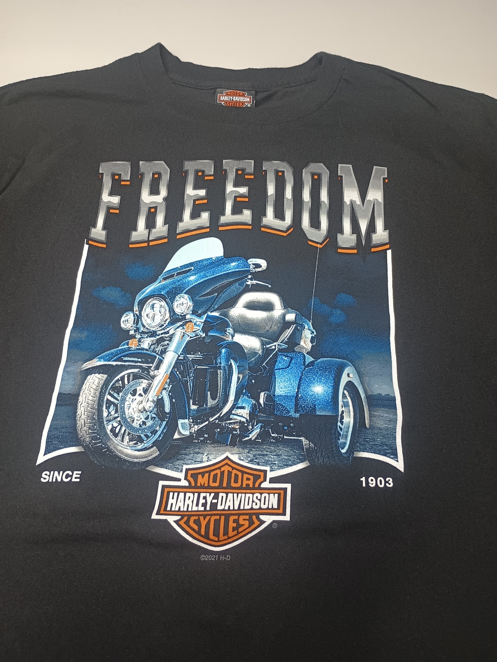 Harley-Davidson Freedom Blue Trike Graphic Tee Battle Field Gettysburg PA XL